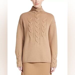 Max Mara Sweater Kristin Wool Cashmere Mock Neck Cable Knit Camel 🤎 size Large